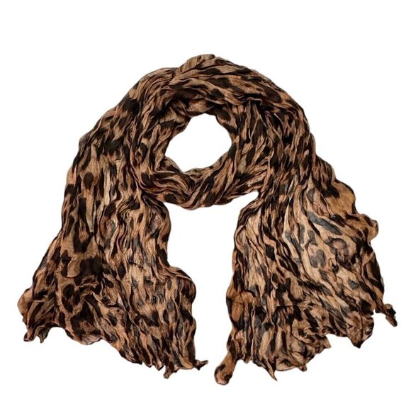 NEW Leopard Print Scarf Brown Black Crinkle Fabric Lightweight Animal Print - Picture 2 of 10
